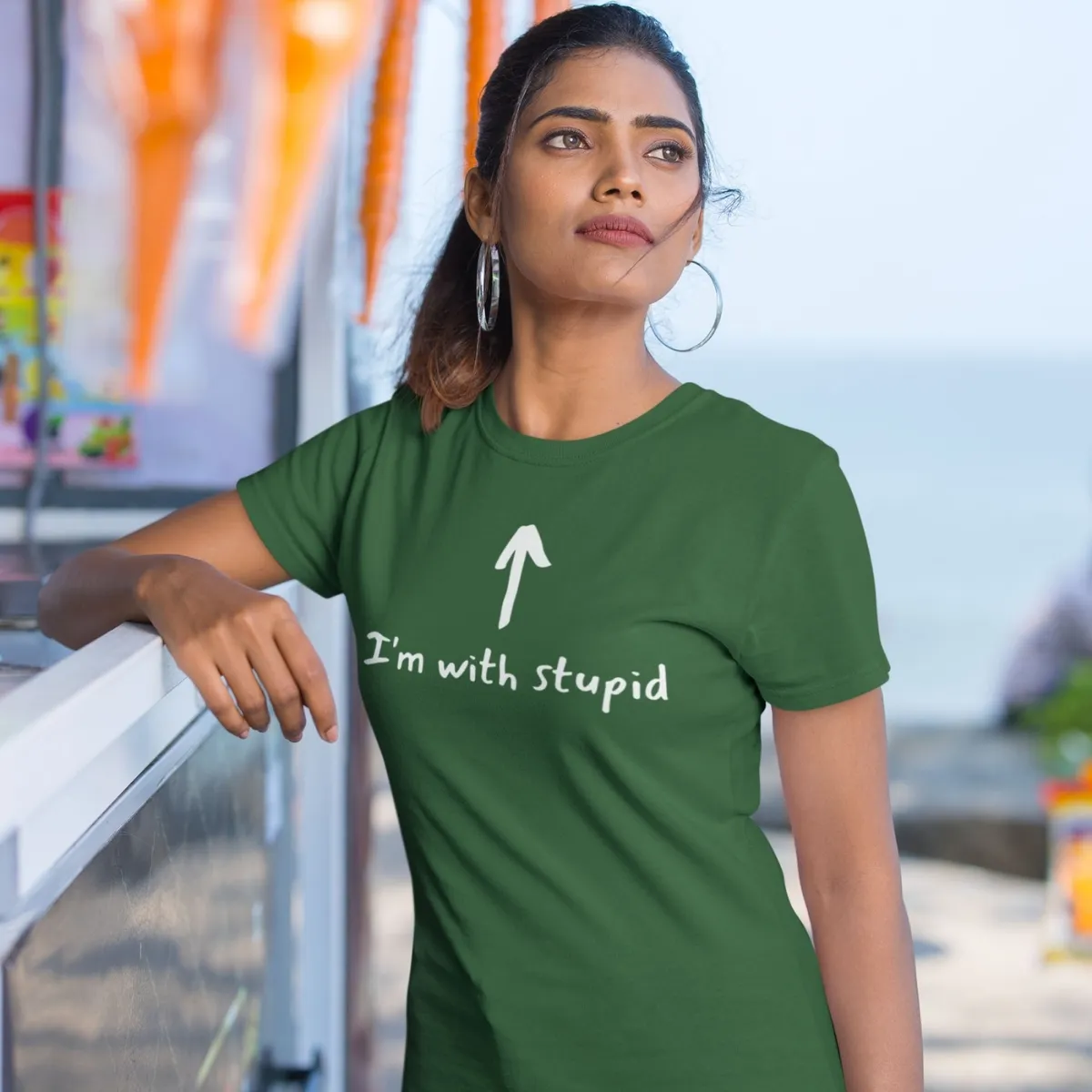 with stupid navy green i'm with stupid tshirt